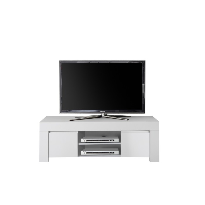Meuble TV 2 portes, collection ZEFIR, coloris blanc mat, idéal pour un salon tendance et moderne