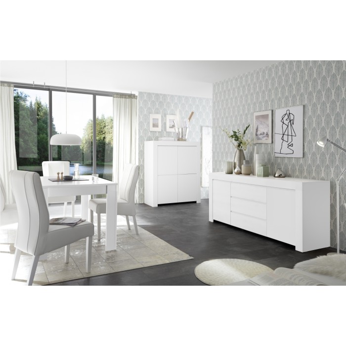Buffet 4 portes, collection ZEFIR, coloris blanc mat, idéal pour votre salon ou salle à manger