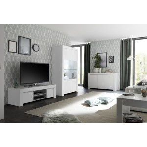 Buffet 2 portes vitrées, collection ZEFIR, coloris blanc mat, parfait pour votre salle à manger