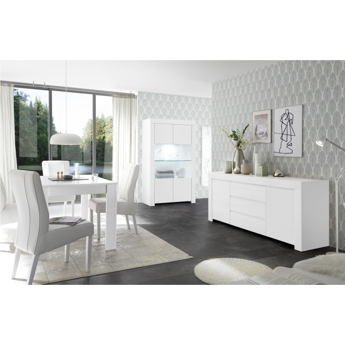 Buffet 2 portes vitrées, collection ZEFIR, coloris blanc mat, parfait pour votre salle à manger