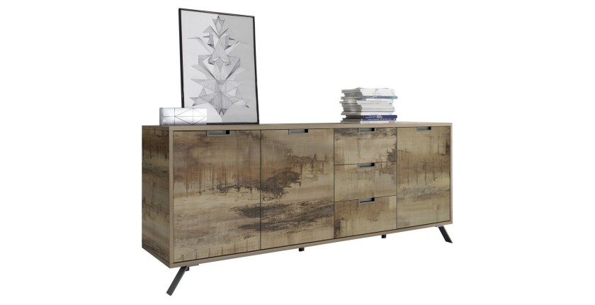 Buffet 3 portes et 3 tiroirs, collection SHOW, coloris chêne clair, idéal dans votre salon ou salle à manger
