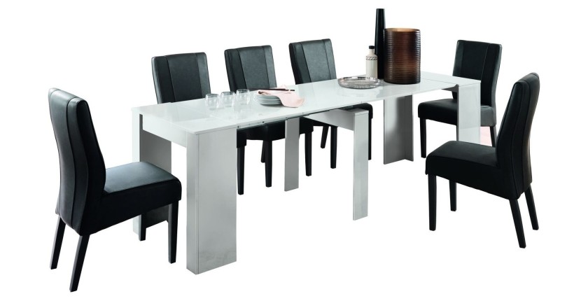 Console extensible, Collection NOSOL, couleur blanc laqué brillant, dimensions 54x78cm