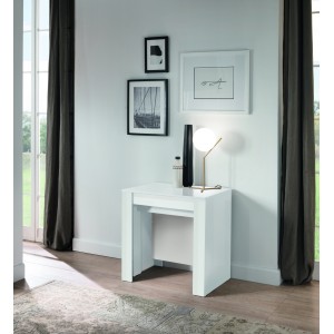 Console extensible, Collection NOSOL, couleur blanc laqué brillant, dimensions 54x78cm
