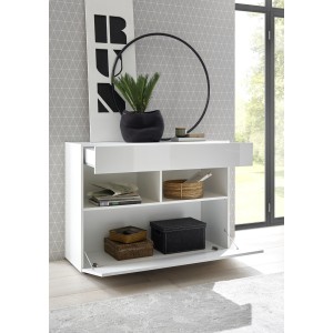 Buffet 1 tiroir et 1 porte abattante, collection SULTANO, coloris blanc, idéal dans votre salon ou salle à manger