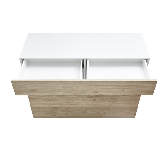 Buffet 1 tiroir et 1 porte abattante, collection SULTANO, coloris blanc et chêne clair, idéal pour votre salon