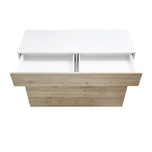 Buffet 1 tiroir et 1 porte abattante, collection SULTANO, coloris blanc et chêne clair, idéal pour votre salon