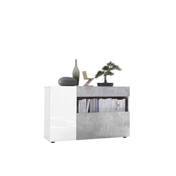 Buffet 1 tiroir et 2 portes, collection KALO, coloris blanc effet béton, idéal dans votre salon