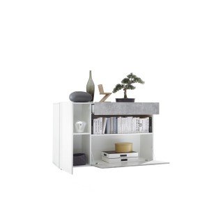 Buffet 1 tiroir et 2 portes, collection KALO, coloris blanc effet béton, idéal dans votre salon