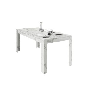 Table extensible COLOMARMO, coloris blanc effet marbre - Idéal pour une salle à manger design et tendance