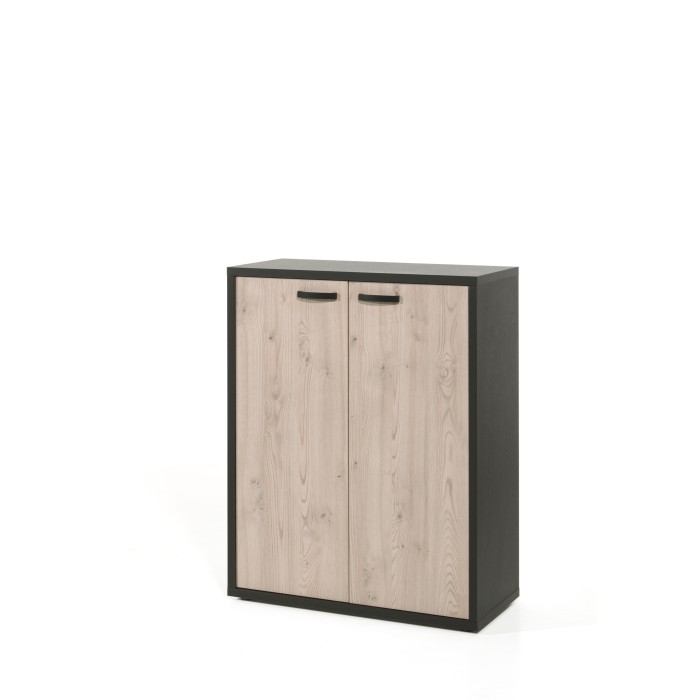 Rangement bureau - Meuble 2 portes coloris chêne et noir collection DEPÉ