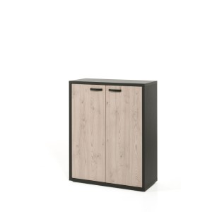 Rangement bureau - Meuble 2 portes coloris chêne et noir collection DEPÉ