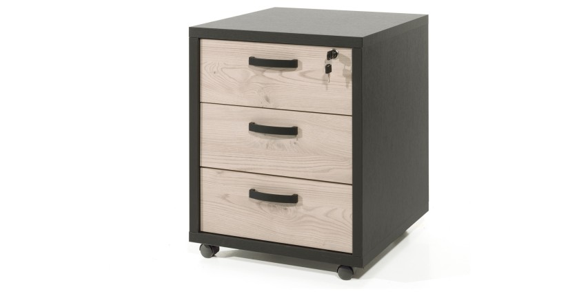 Caisson de rangement bureau 3 tiroirs Chêne et Noir | Collection DEPÉ | Meublorama