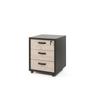 Caisson de rangement bureau 3 tiroirs Chêne et Noir | Collection DEPÉ | Meublorama