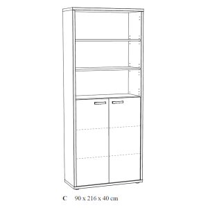 Bibliothèque de bureau DEPÉ – 2 portes et étagères – Chêne clair et Noir – L90 x H216 x P40 cm