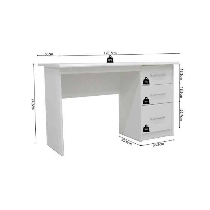 Bureau de la collection PRAGUE 3 tiroirs Blanc