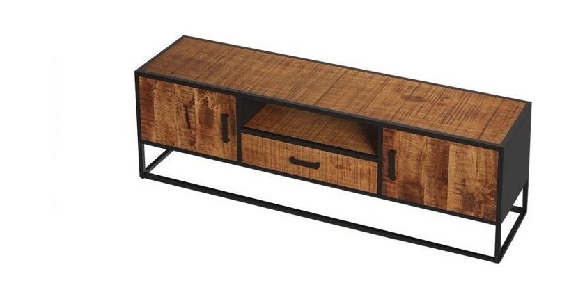 Meuble TV collection MADEIRO Structure métal et bois exotique de Mangolia. Idéal pour un salon de style industriel. L160cm