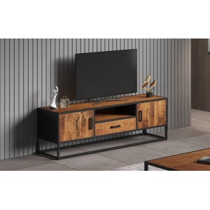 Meuble TV collection MADEIRO Structure métal et bois exotique de Mangolia. Idéal pour un salon de style industriel. L160cm