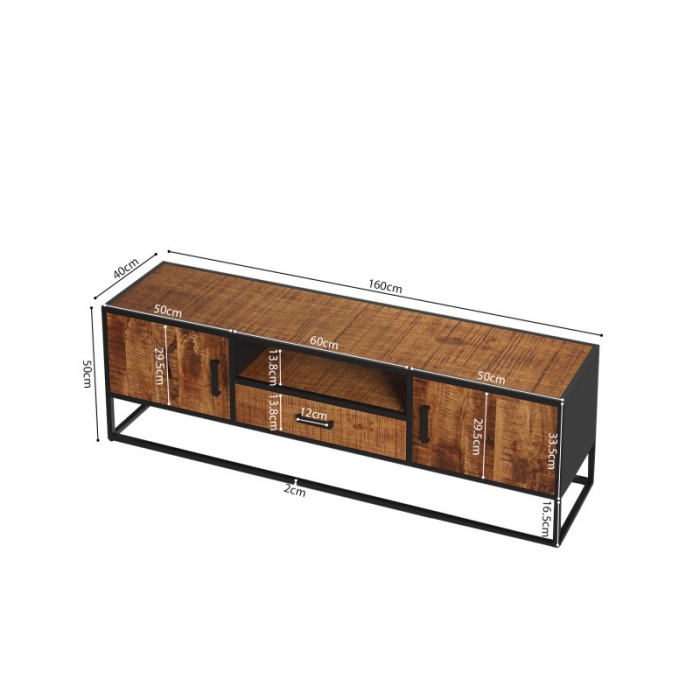 Meuble TV collection MADEIRO Structure métal et bois exotique de Mangolia. Idéal pour un salon de style industriel. L160cm