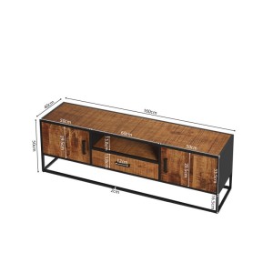 Meuble TV collection MADEIRO Structure métal et bois exotique de Mangolia. Idéal pour un salon de style industriel. L160cm