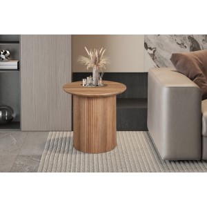 Table basse collection VAGOS effet chêne vieilli diamètre 50 cm