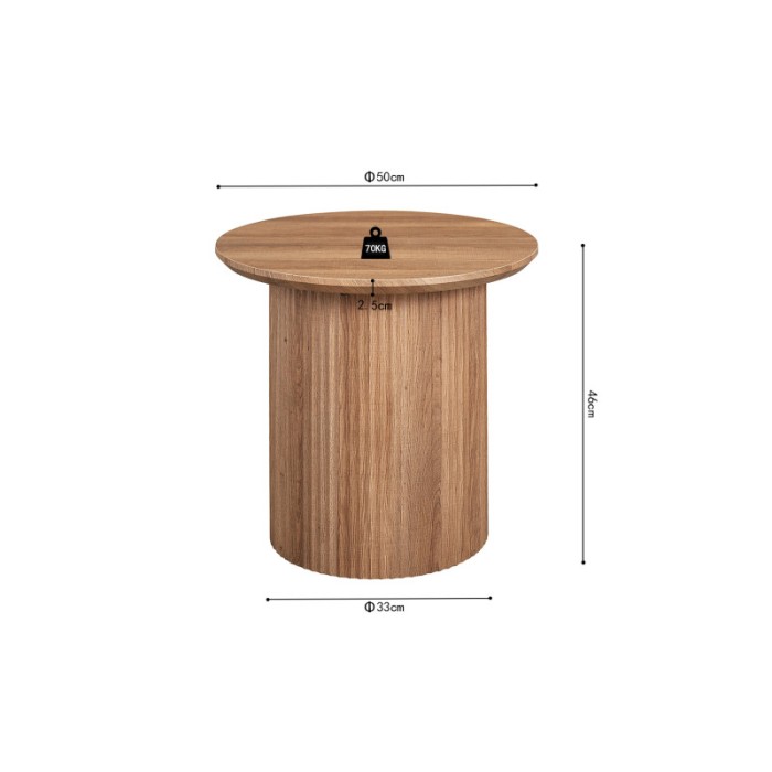 Table basse collection VAGOS effet chêne vieilli diamètre 50 cm