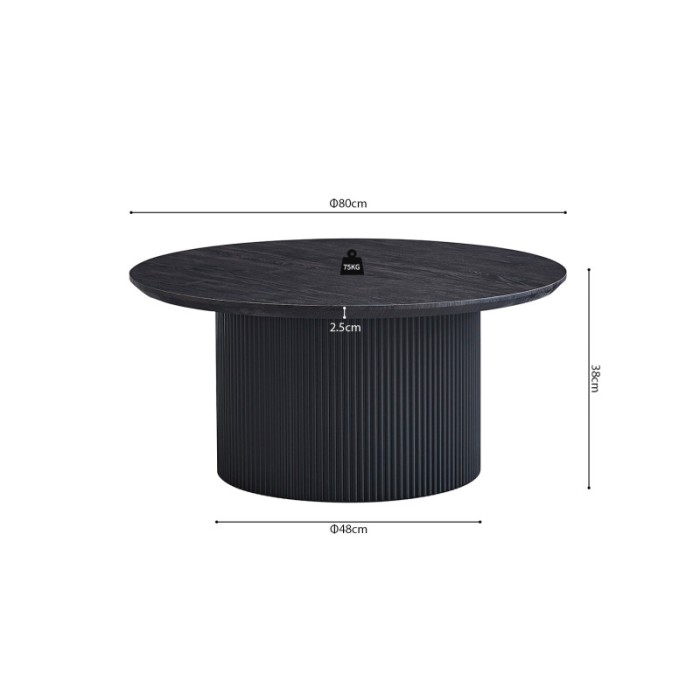 Table basse VAGOS – Effet bois brun foncé – Ronde – Diamètre 80 cm – Design élégant et robuste