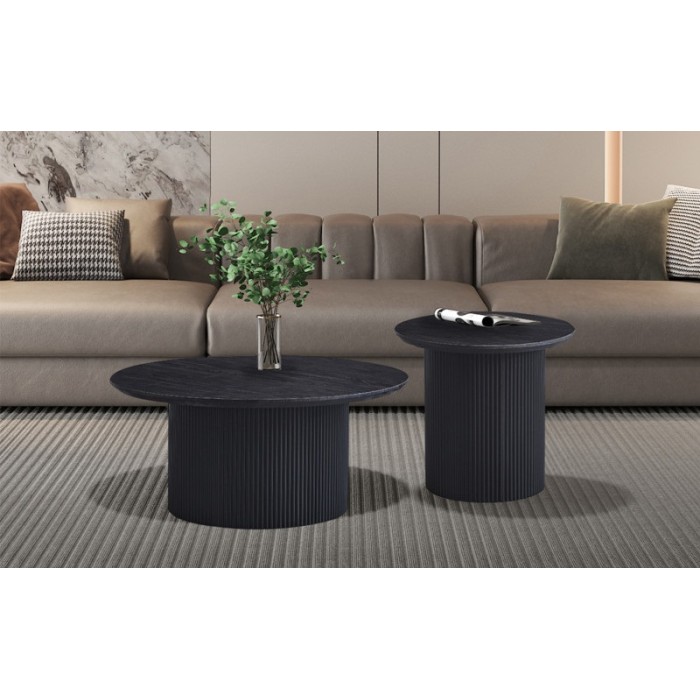 Table basse VAGOS – Effet bois brun foncé – Ronde – Diamètre 80 cm – Design élégant et robuste