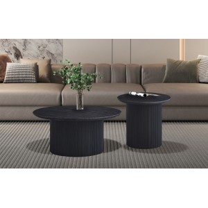 Table basse VAGOS – Effet bois brun foncé – Ronde – Diamètre 80 cm – Design élégant et robuste