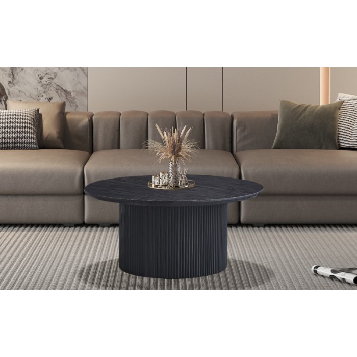 Table basse VAGOS – Effet bois brun foncé – Ronde – Diamètre 80 cm – Design élégant et robuste