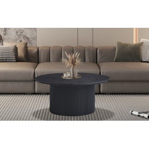 Table basse VAGOS – Effet bois brun foncé – Ronde – Diamètre 80 cm – Design élégant et robuste