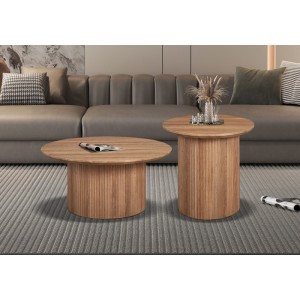 Table basse collection VAGOS effet chêne vieilli diamètre 80 cm