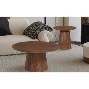 Table basse collection RIMBAUD effet bois brun clair diamètre 50 cm