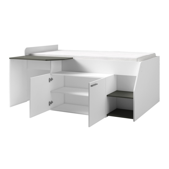 Lit combiné enfant 90x200 collection ZOLA - Coloris blanc satin et gris graphite