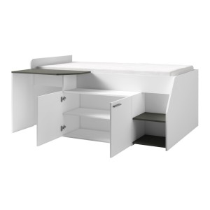 Lit combiné enfant 90x200 collection ZOLA - Coloris blanc satin et gris graphite