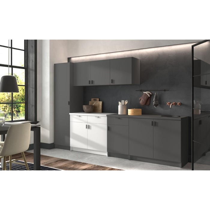 Armoire basse 2 portes et 2 tiroirs collection GOURMET design blanc. Hauteur 85cm