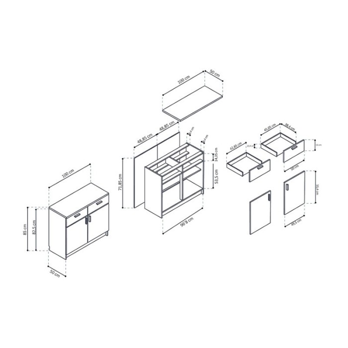 Armoire basse 2 portes et 2 tiroirs collection GOURMET design blanc. Hauteur 85cm