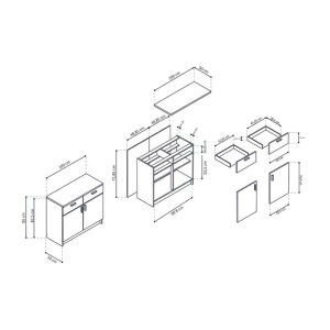 Armoire basse 2 portes et 2 tiroirs collection GOURMET design blanc. Hauteur 85cm