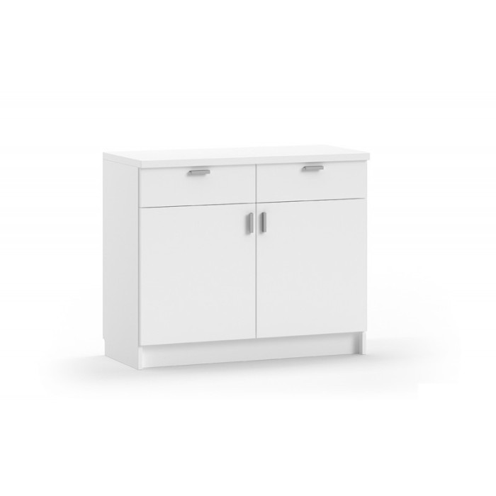 Armoire basse 2 portes et 2 tiroirs collection GOURMET design blanc. Hauteur 85cm