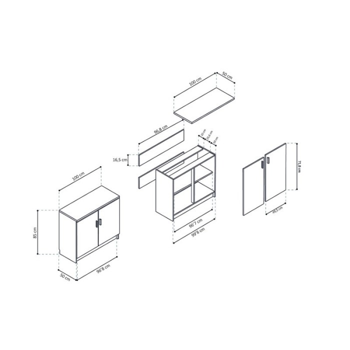 Armoire basse 2 portes collection GOURMET design blanc. Hauteur 85cm