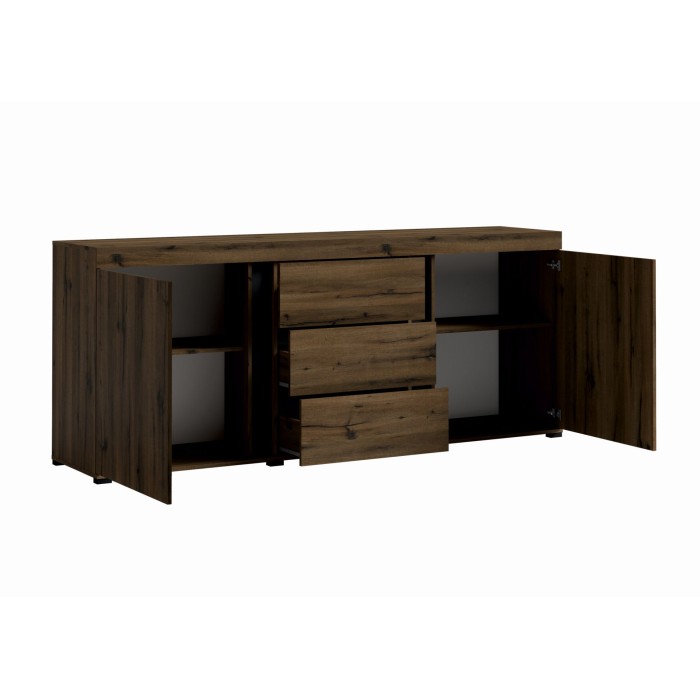 Grande commode MERLIN, coloris chêne noble et noir, idéal pour votre salon ou salle à manger