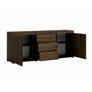 Grande commode MERLIN, coloris chêne noble et noir, idéal pour votre salon ou salle à manger