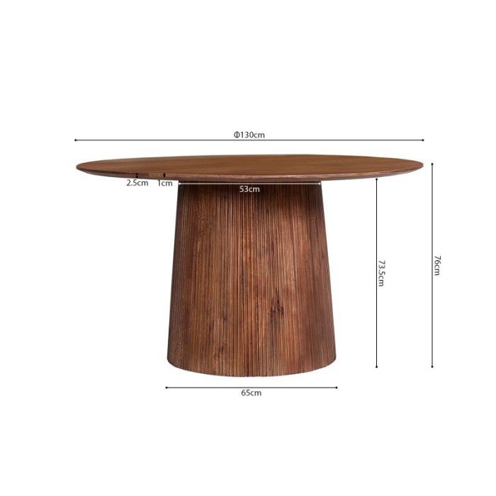 Table ronde collection RIMBAUD effet bois brun clair diamètre 130 cm