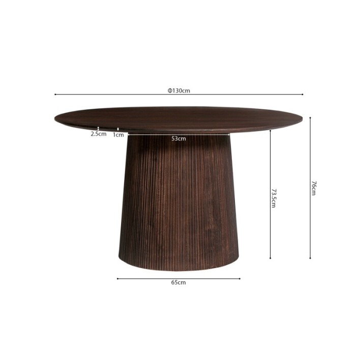 Table ronde collection RIMBAUD effet bois brun foncé diamètre 130 cm