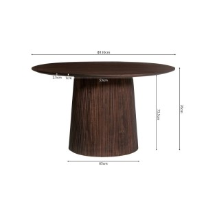 Table ronde collection RIMBAUD effet bois brun foncé diamètre 130 cm