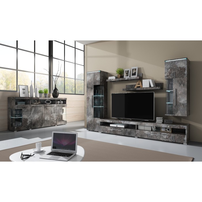 Buffet XL 180cm avec 4 portes couleur gris effet ardoise collection BOMBAY