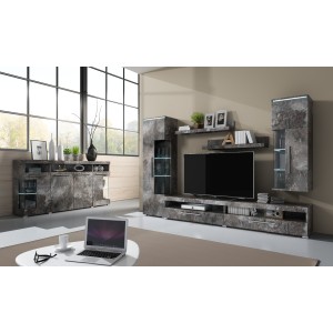 Buffet XL 180cm avec 4 portes couleur gris effet ardoise collection BOMBAY