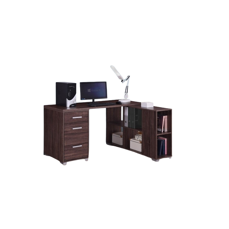 Bureau d'angle contemporain IZMIR coloris noyer et gris et poignées grises.