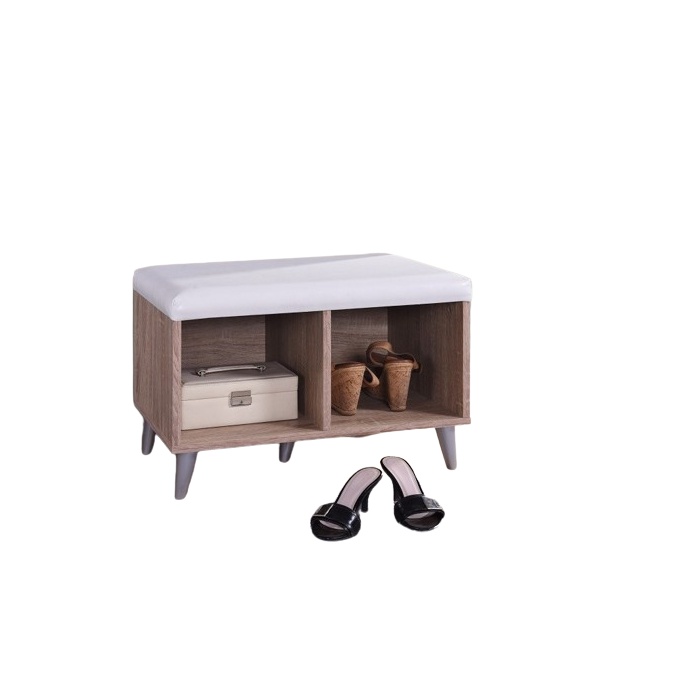 Meuble à chaussures SIDE avec 2 casiers larges, couleur chêne Sonoma et blanc.