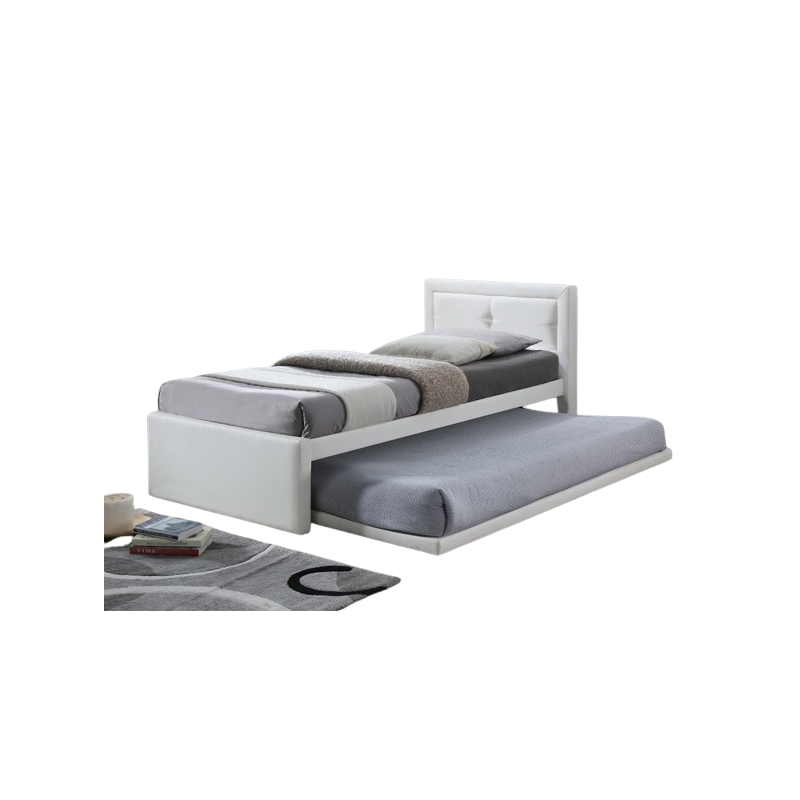 Lit avec tiroir-lit RODAN 90x200 cm en simili cuir coloris blanc, sommier inclus.