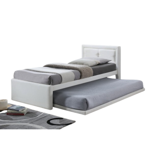 Lit avec tiroir-lit RODAN 90x200 cm en simili cuir coloris blanc, sommier inclus.